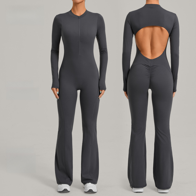 Women'S Formal Wear Jumpsuit - Kombinezon z długim rękawem, stójką, rozszerzanymi