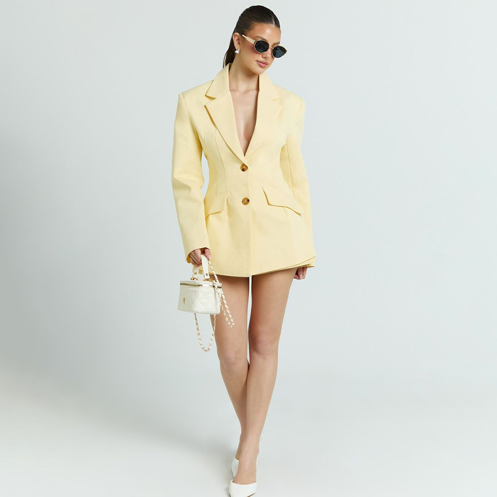 Women'S Office Formal Wear For Ladies - Jasnożółty damski dwuczęściowy zestaw: marynarka z