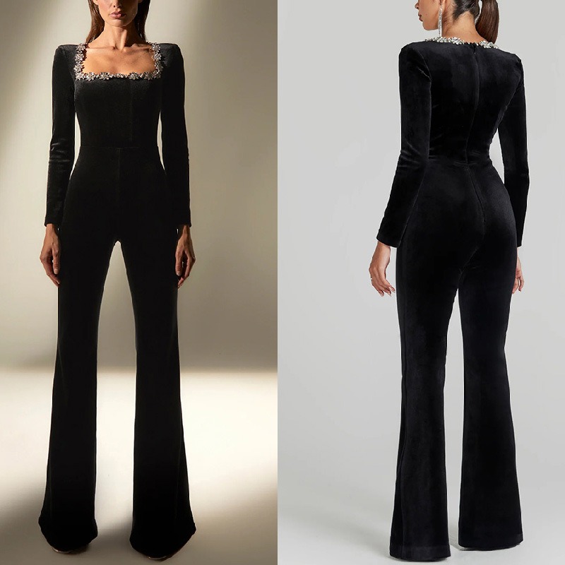 Women'S Formal Wear Jumpsuit - Elegancki damski kombinezon z aksamitnym gorsetem,