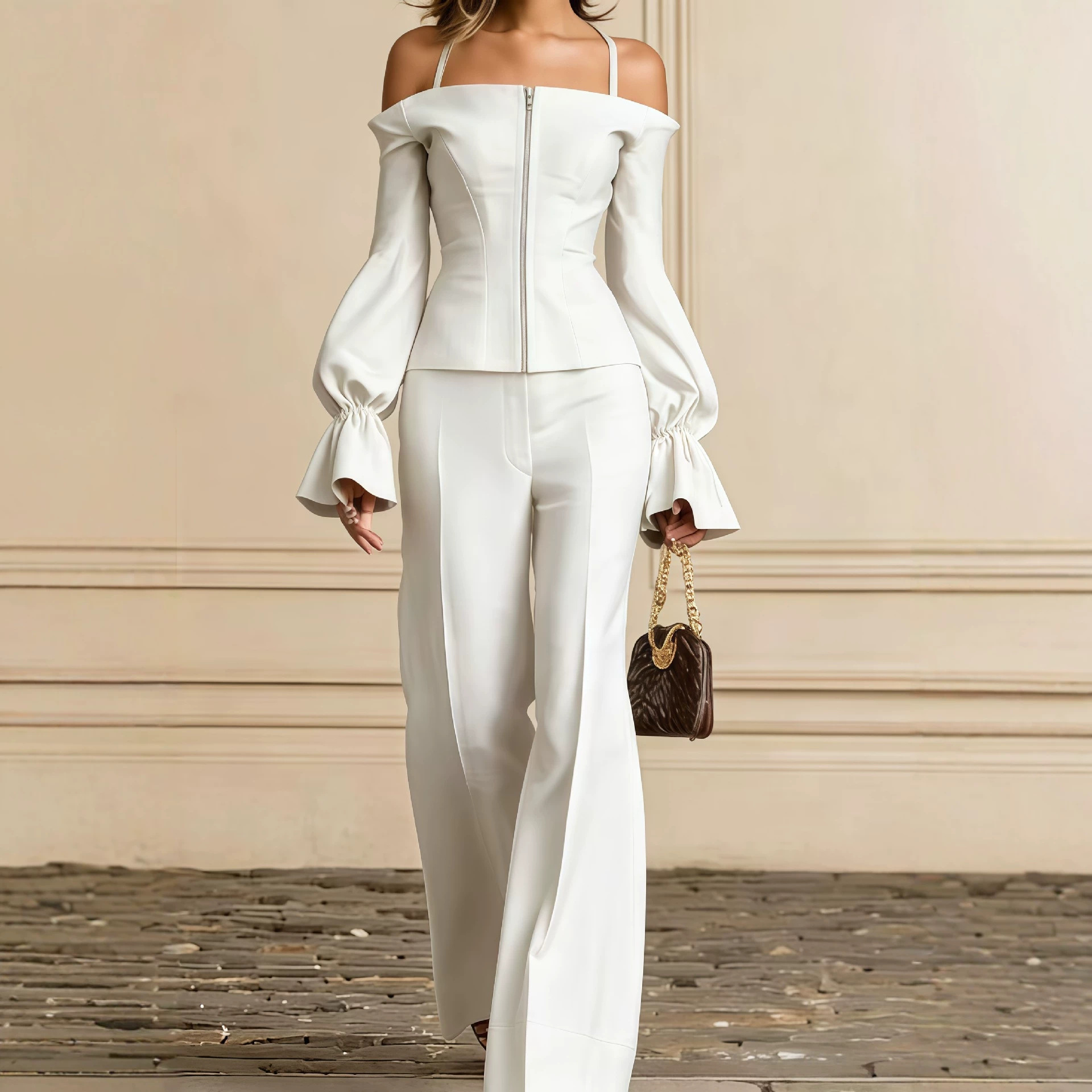 Women'S Formal Wear Pants - Dwuczęściowy zestaw spodni damski: jednolity top