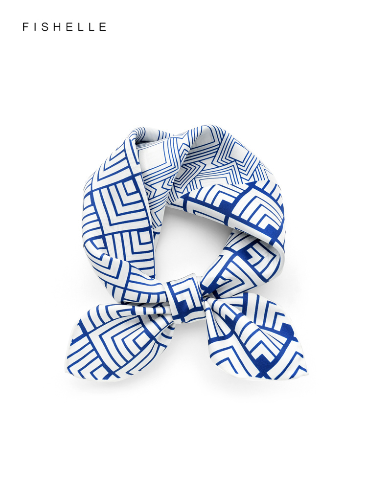 Scarf Silk Neck - Chiński klasyczny niebieski biały porcelanowy naturalny