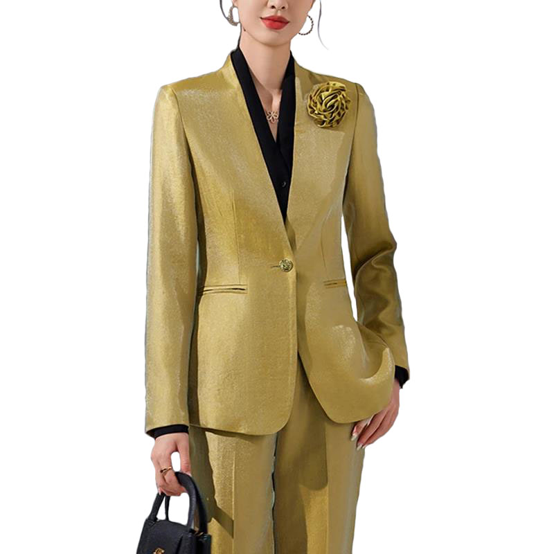 Women'S Office Formal Wear For Ladies - Damskie zestawy spodni z marynarką Złote