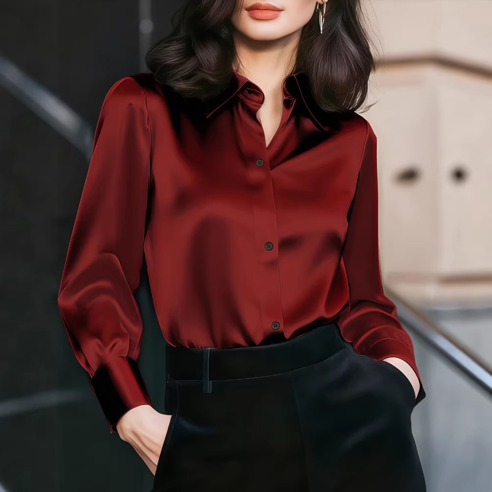 Women'S Office Formal Wear For Ladies - Damska satynowa bluzka z kołnierzykiem z