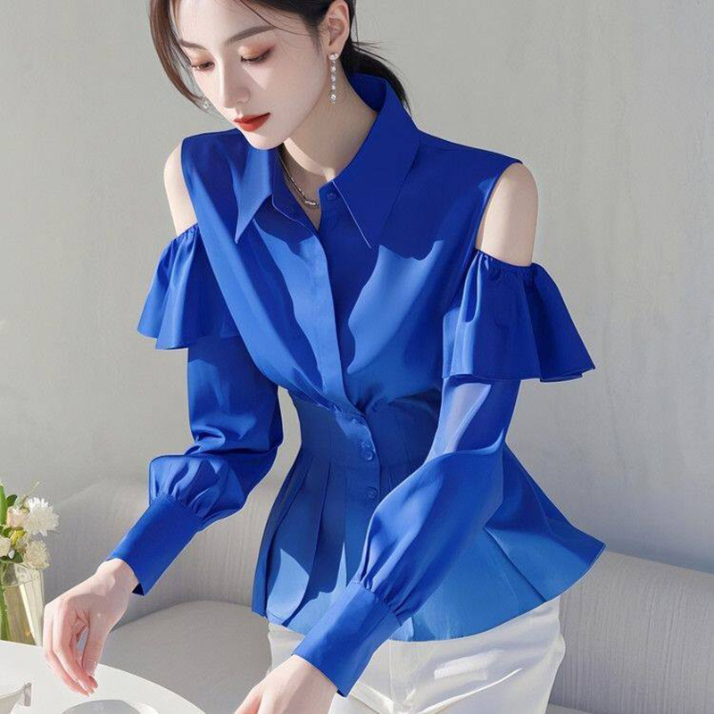 Królewski Niebieski Bluzka z O – Women Formal Wear Stitching recenzja i cena