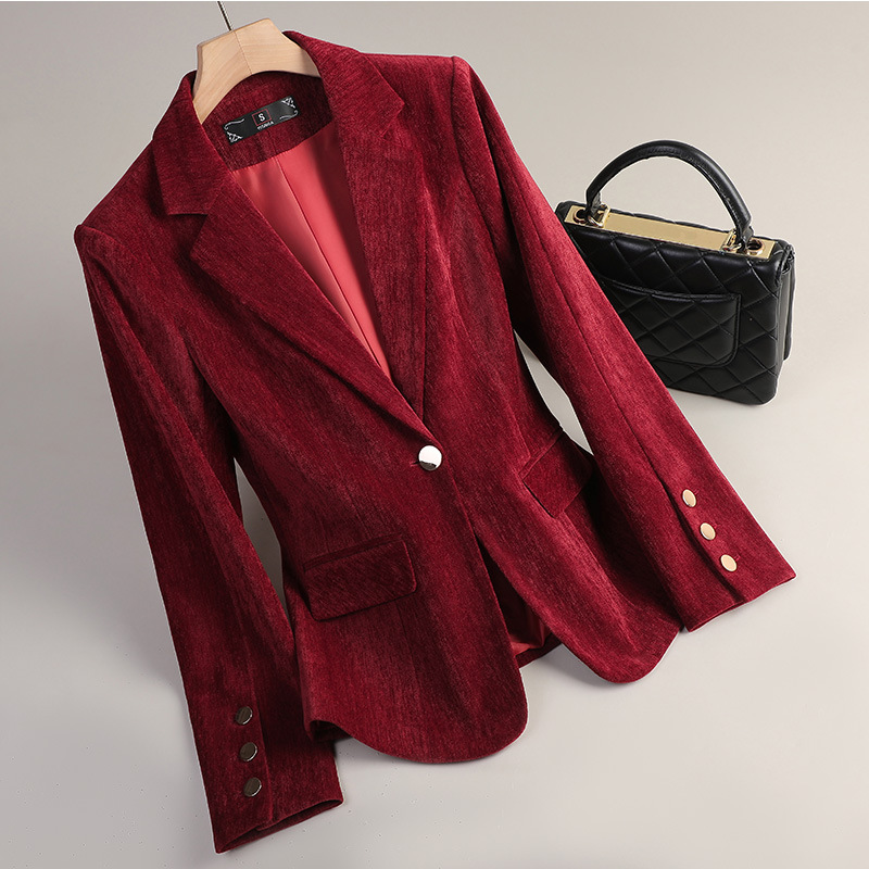 Żółta Złota Aksamitna Marynark – Women'S Office Formal Wear For Ladies recenzja i cena