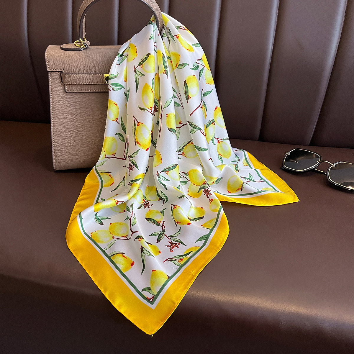 2025 Nowy żółty nadruk cytryny – Scarf Silk Neck recenzja i cena